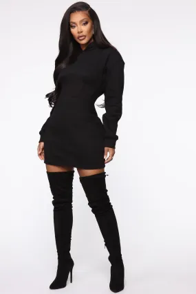 A Cheeky Matter Sweater Mini Dress - Black