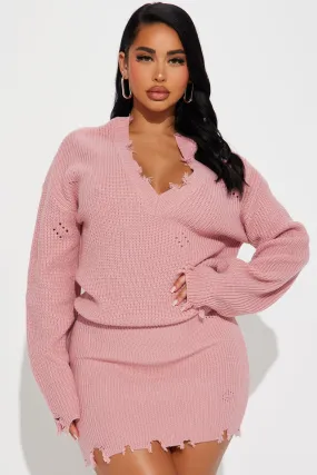 Adeline Sweater Mini Dress - Rose