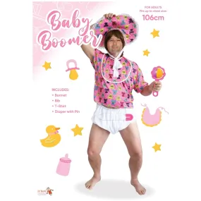 Adult Funny Pink Baby Boomer Big Baby Boy Costume