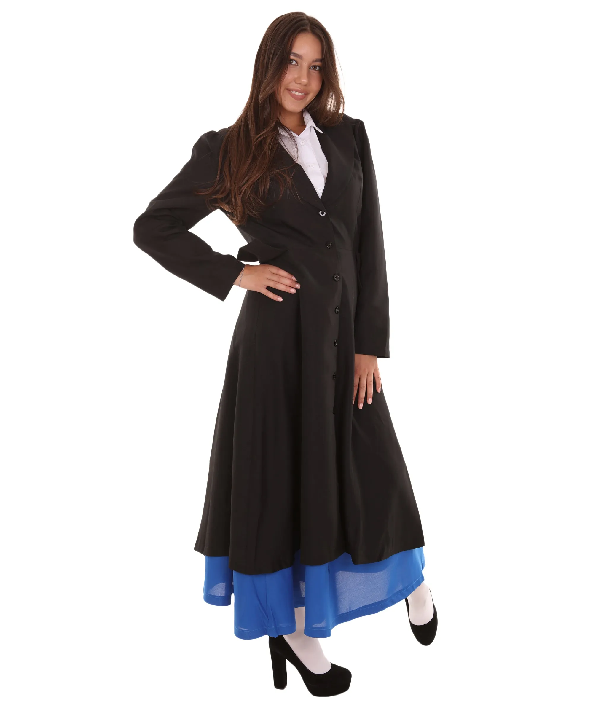 Adult Women's English Nanny Marry TV/Movie Costume | Black & Blue Cosplay Costume