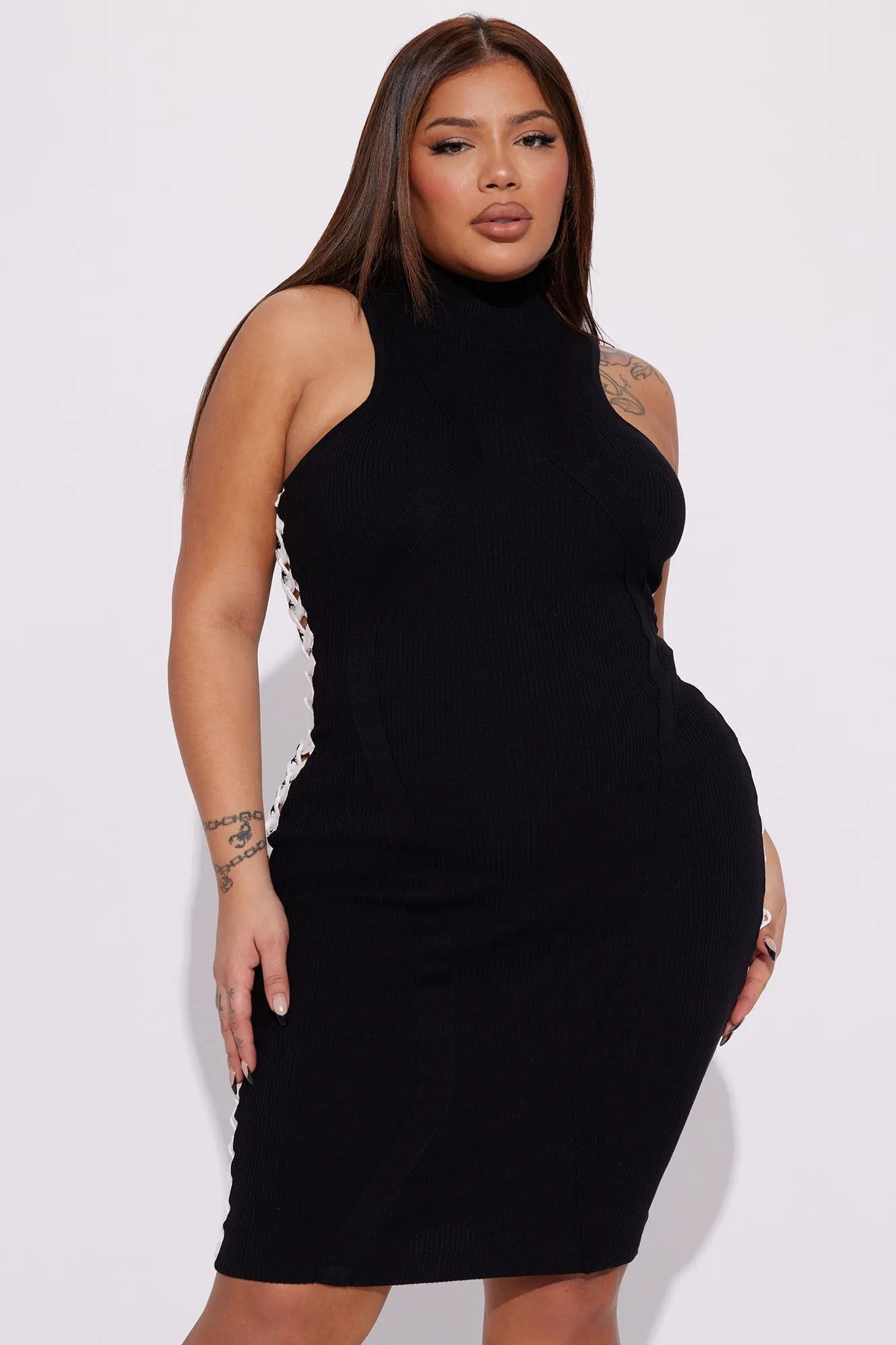 All Laced Up Sweater Midi Dress - Black