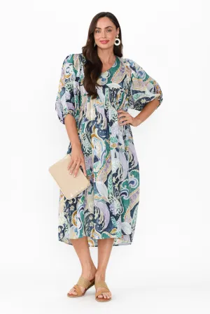 Amalia Blue Paisley Cotton Dress