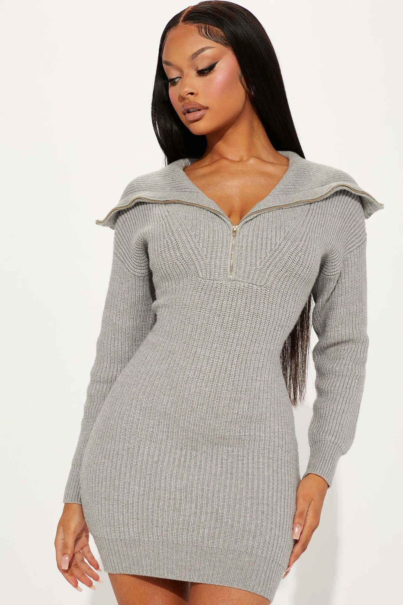 Amika Sweater Mini Dress - Heather Grey