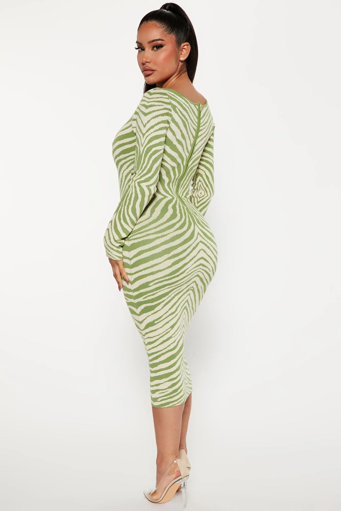 Amina Sweater Midi Dress - Green/combo