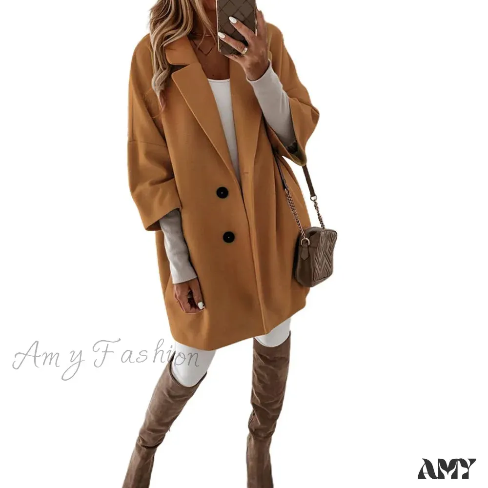 Amy Fashion - Casual Woolen long Overcoat