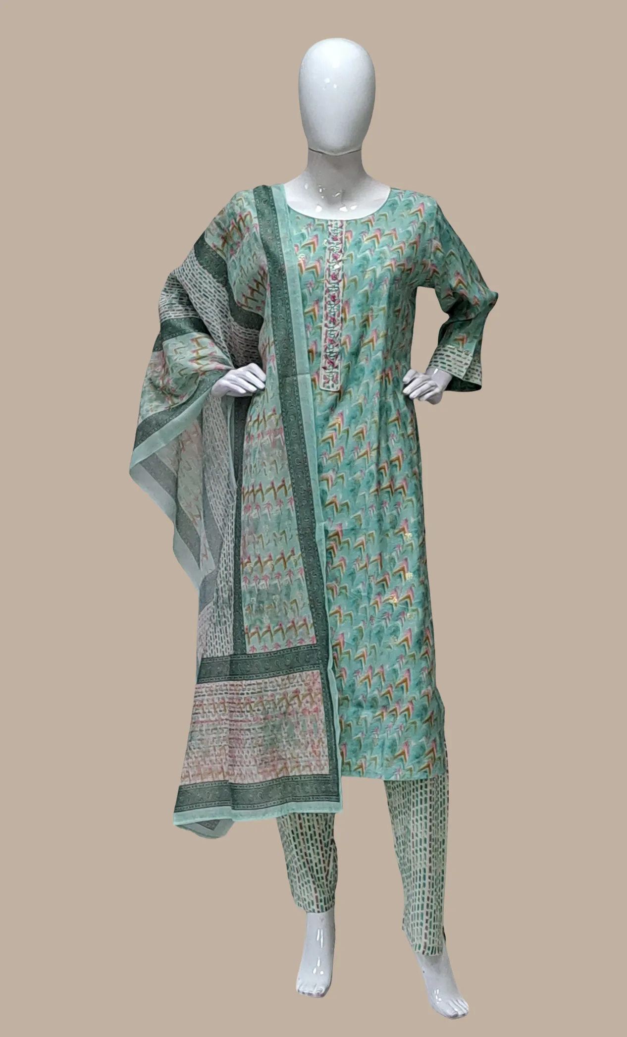 Aqua Green Printed Punjabi