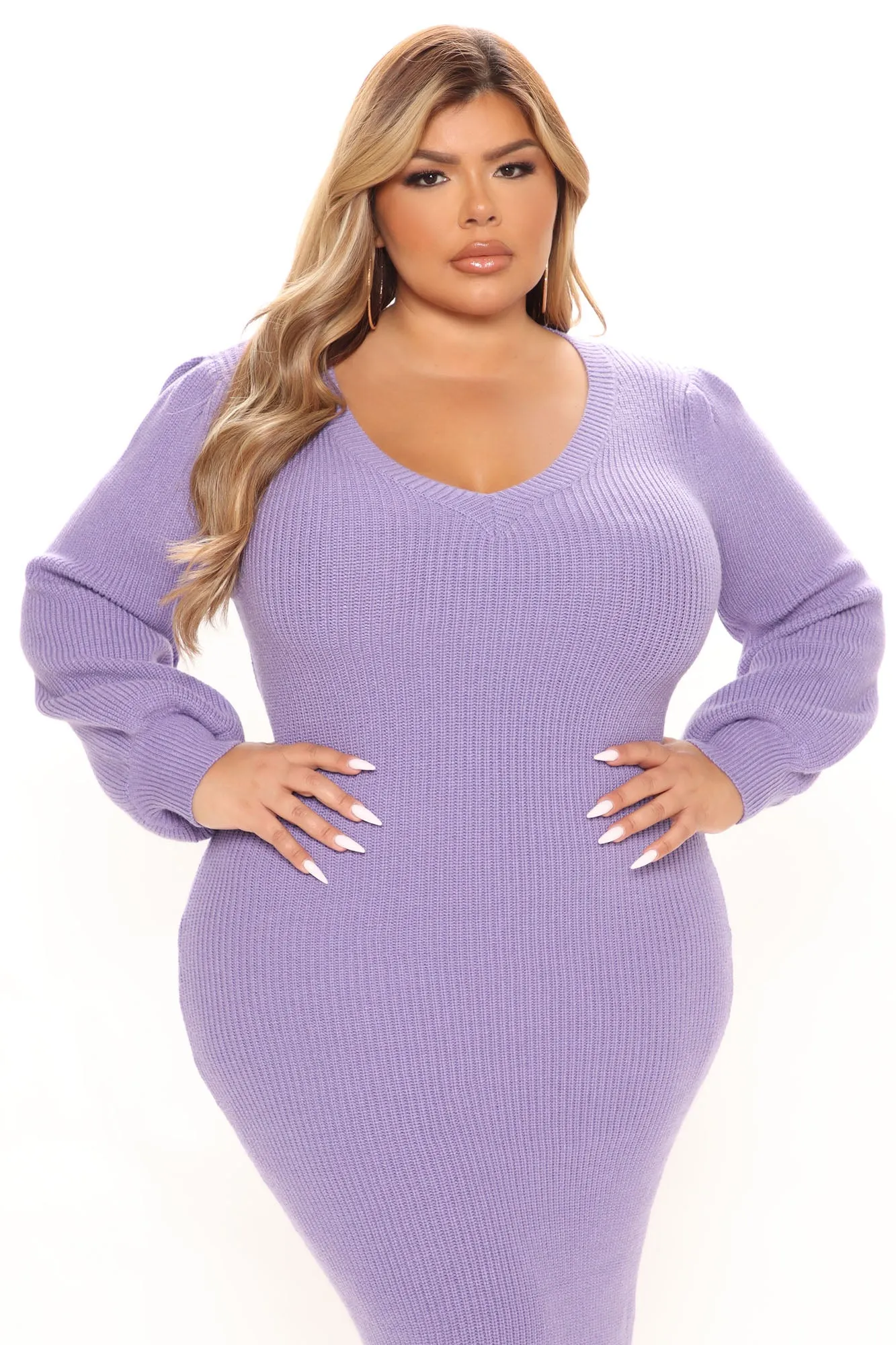 Arlette Sweater Midi Dress - Purple