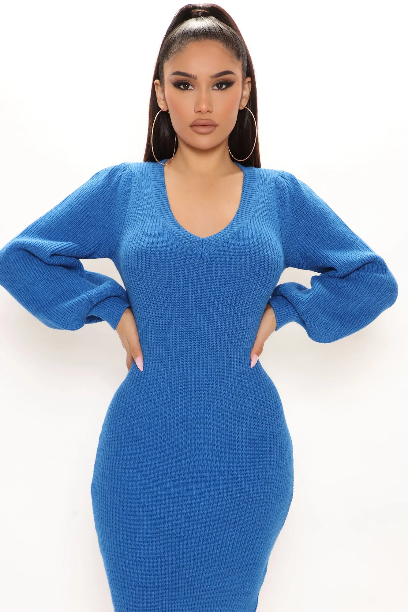 Arlette Sweater Midi Dress - Royal