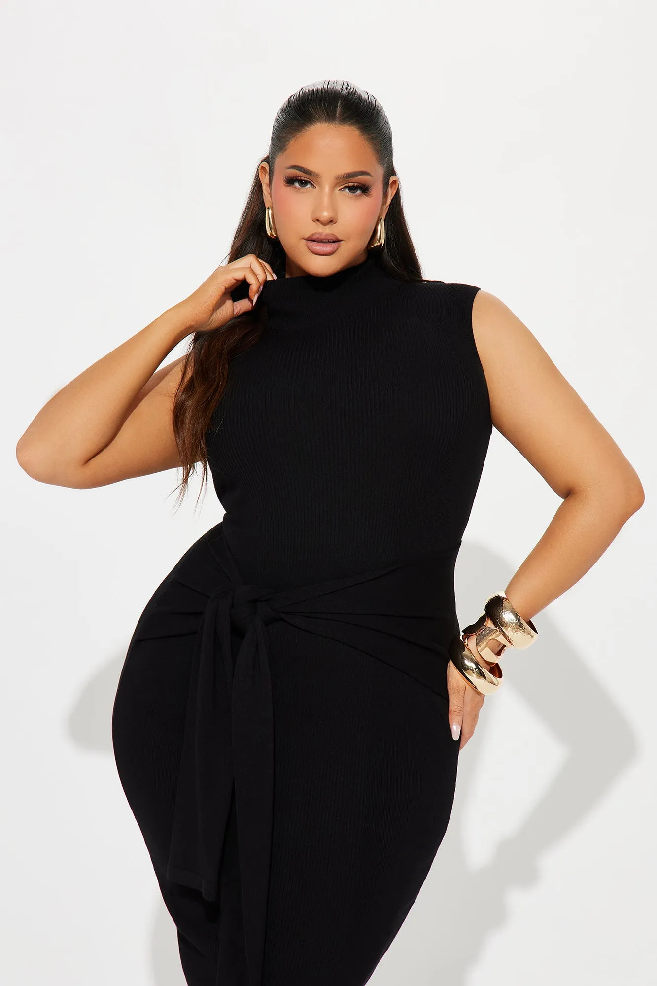 Ayla Sleeveless Sweater Midi Dress - Black