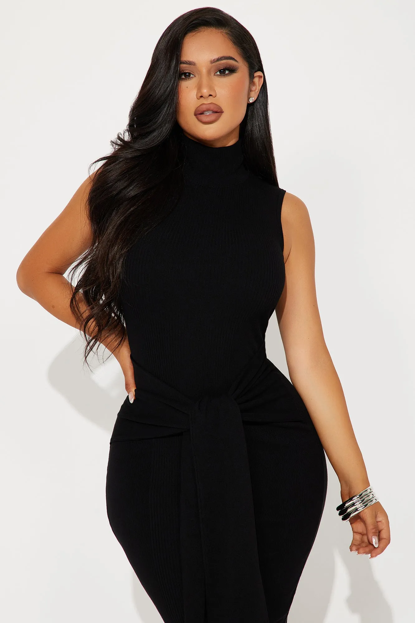 Ayla Sleeveless Sweater Midi Dress - Black