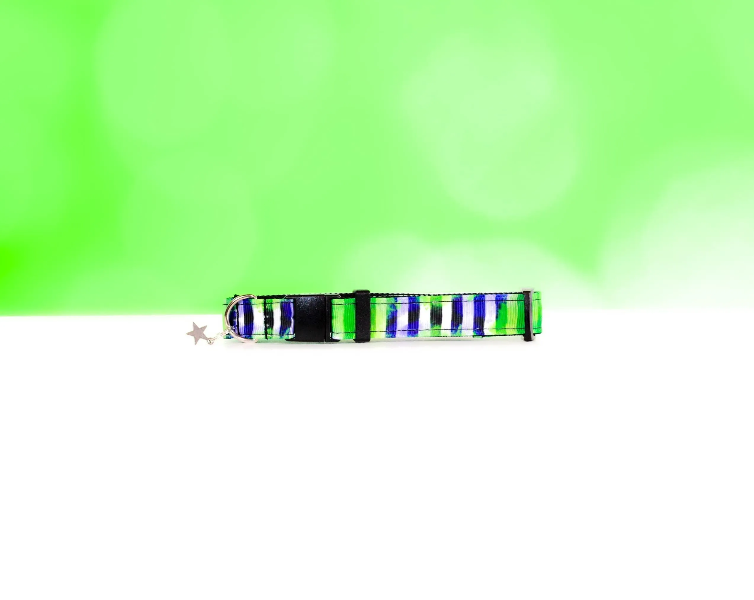 Beetlejuice dog collar, Striped dog collar with green and purple splash, Beetlejuice cat collar, Breakaway cat collar,