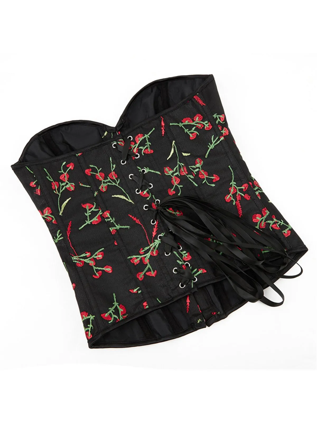 Black 1970s Floral Embroidered Corset Top