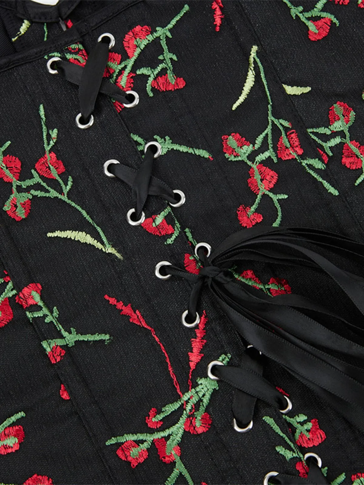 Black 1970s Floral Embroidered Corset Top