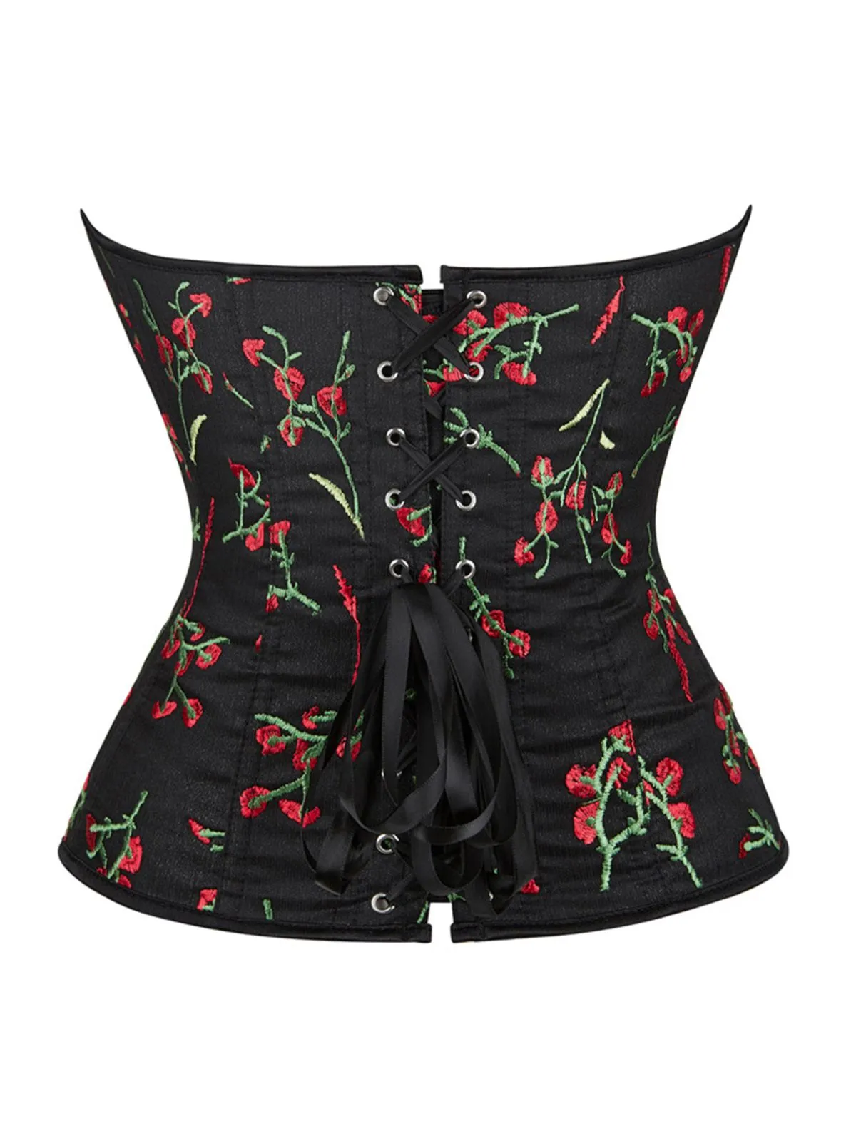 Black 1970s Floral Embroidered Corset Top