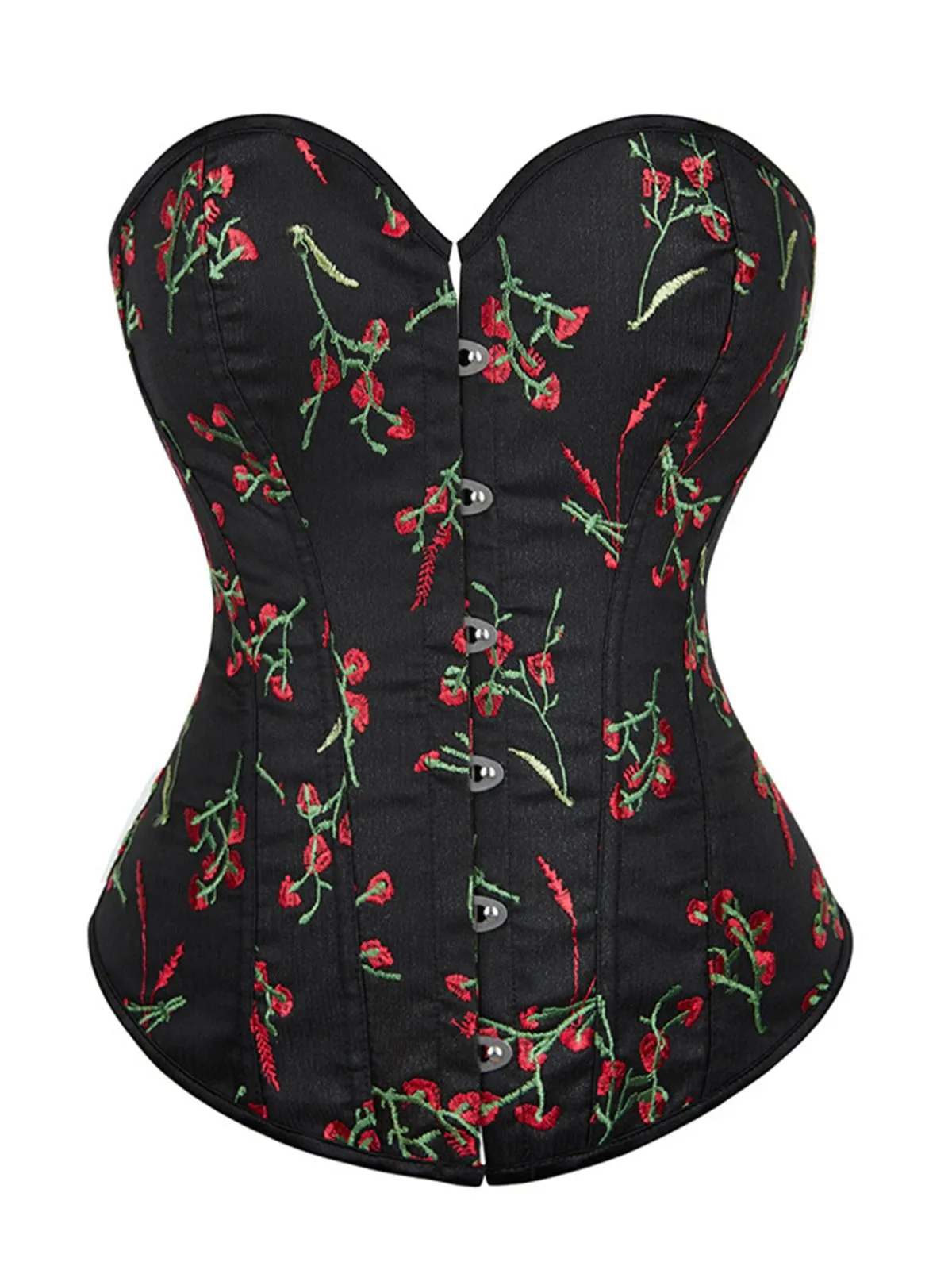 Black 1970s Floral Embroidered Corset Top