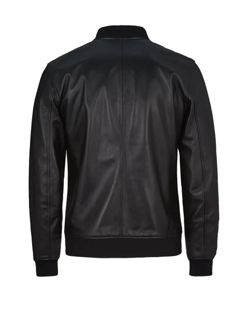 Black Bomber Genuine Leather Jacket