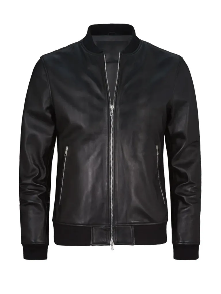 Black Bomber Genuine Leather Jacket