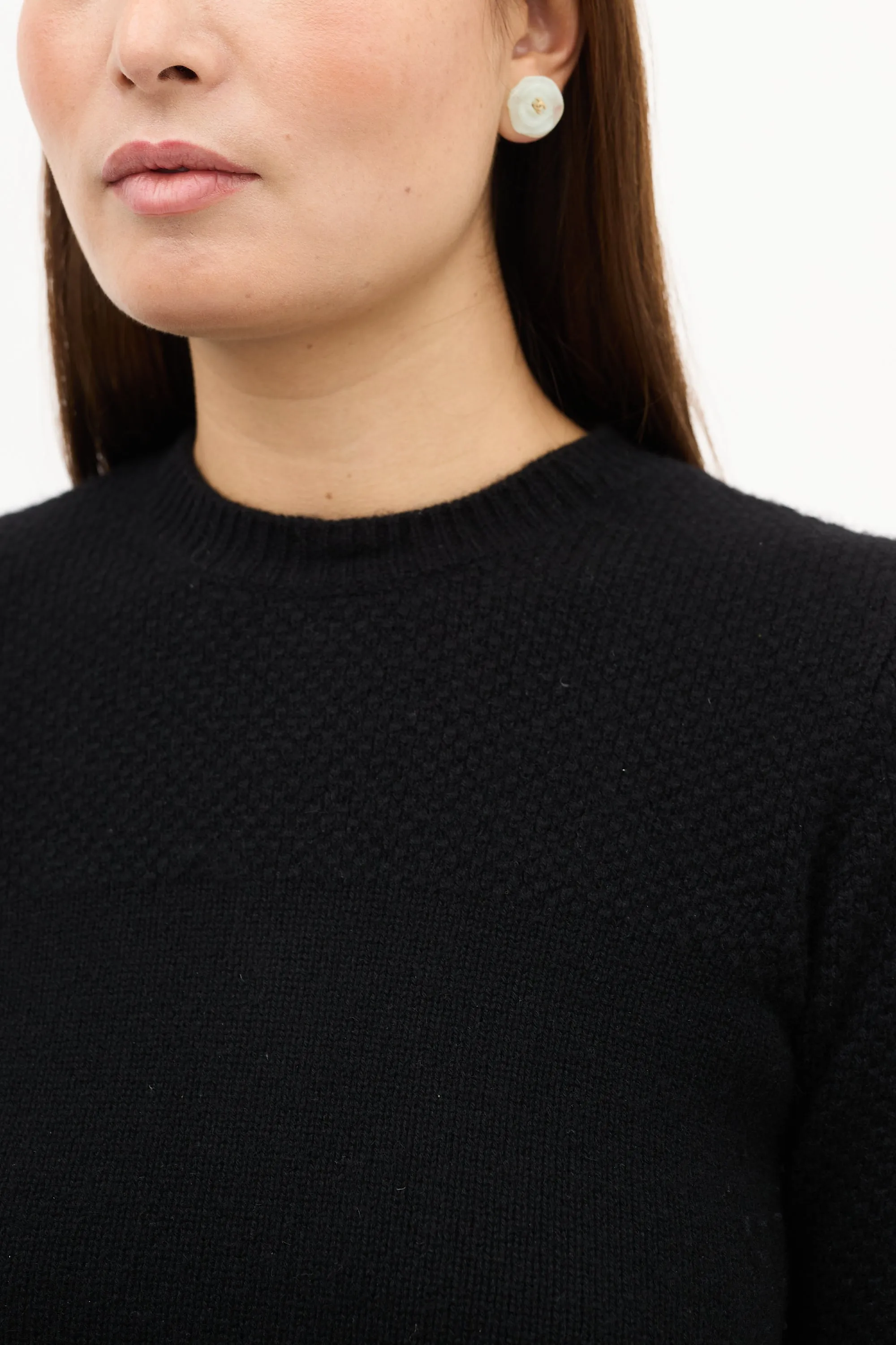 Black Cashmere & Fur Collar Knit Top