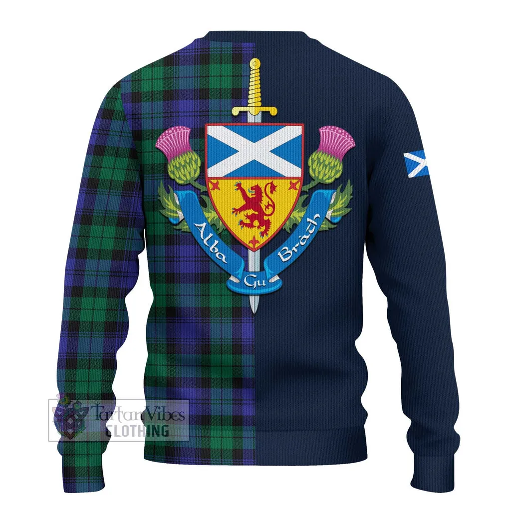 Black Watch Modern Tartan Ugly Sweater with Scottish Lion Royal Arm Half Style