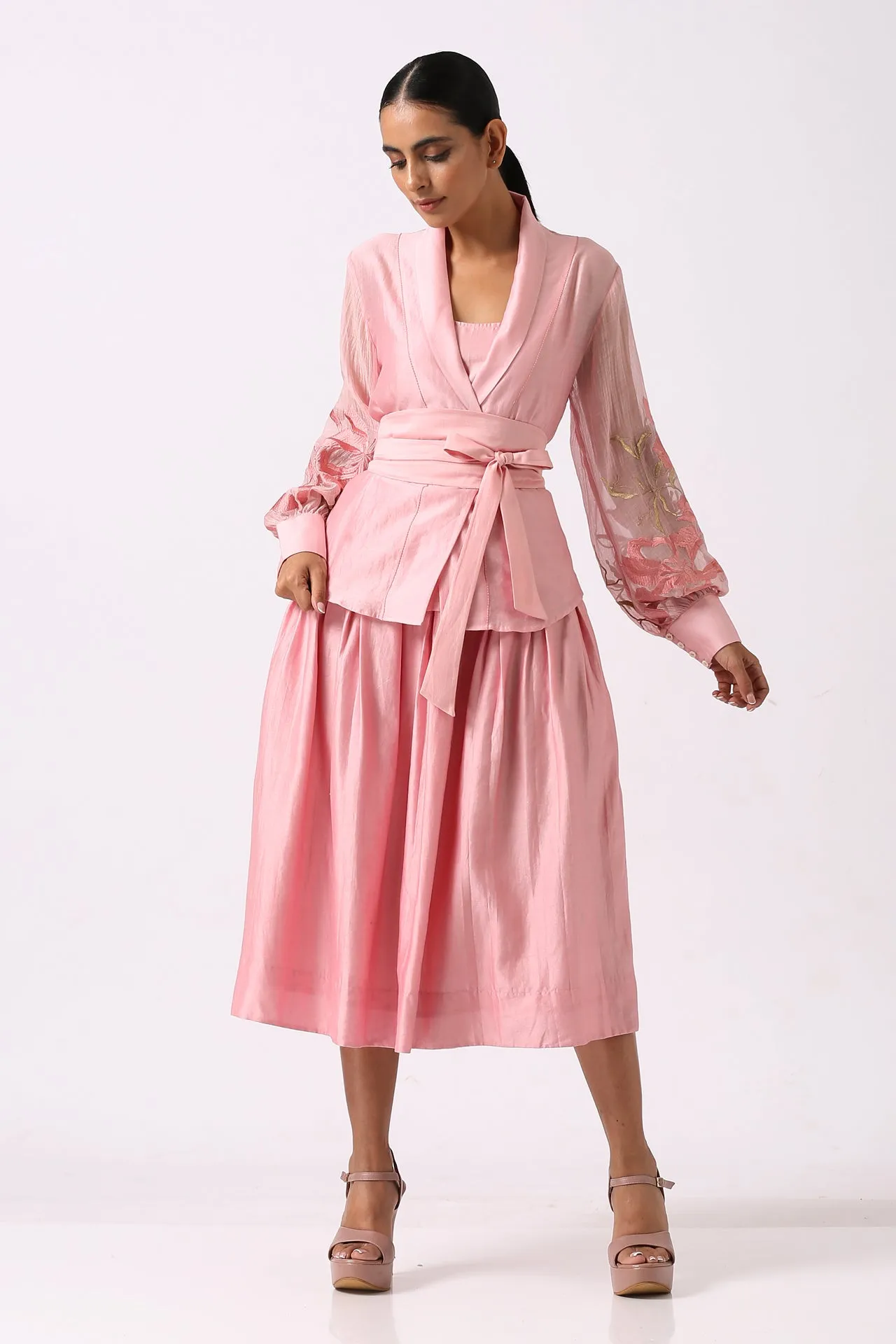 Bloome - Old Rose Pleated Midi with Wrap Top