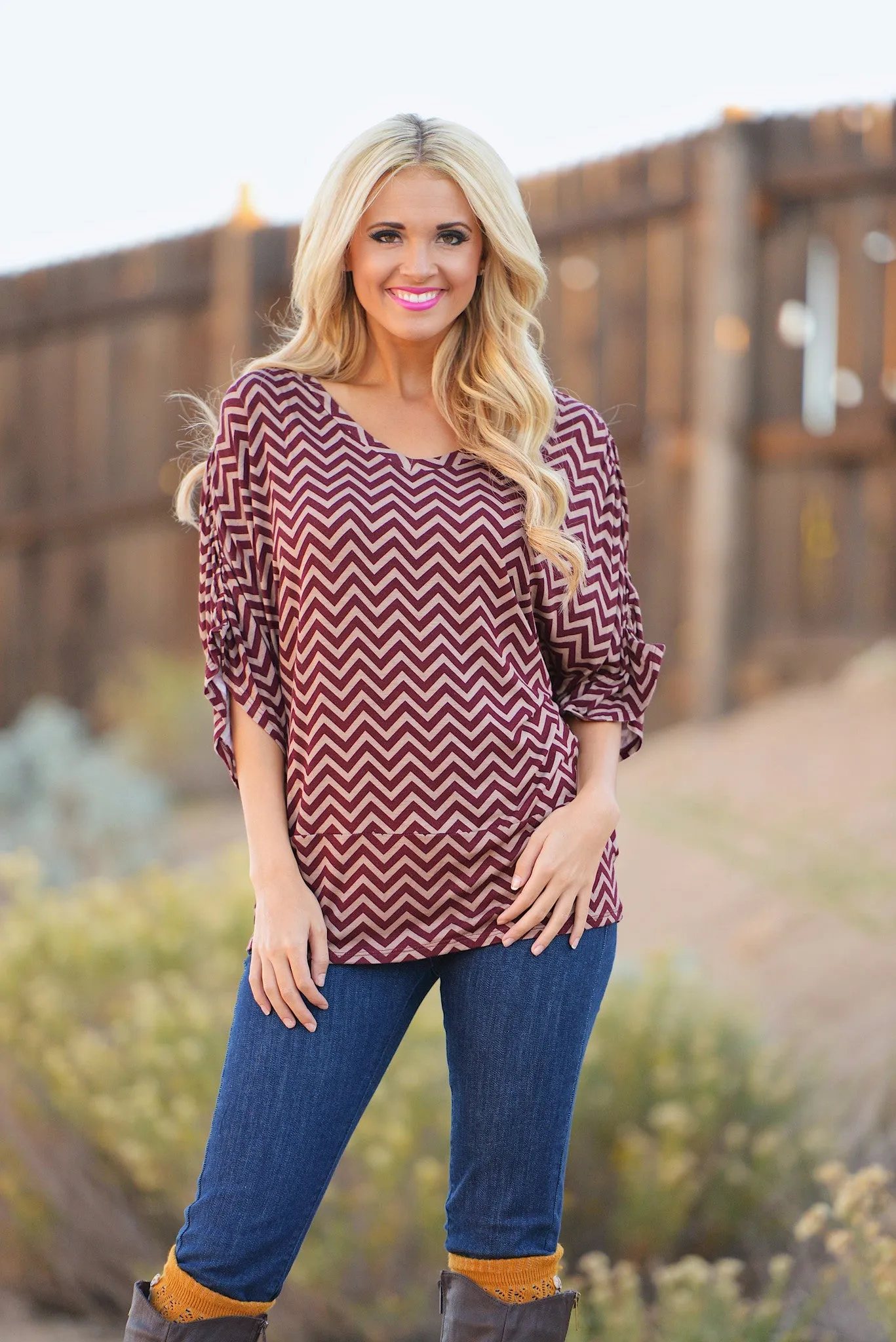 Bold And Determined Zig Zag Tunic - Burgundy