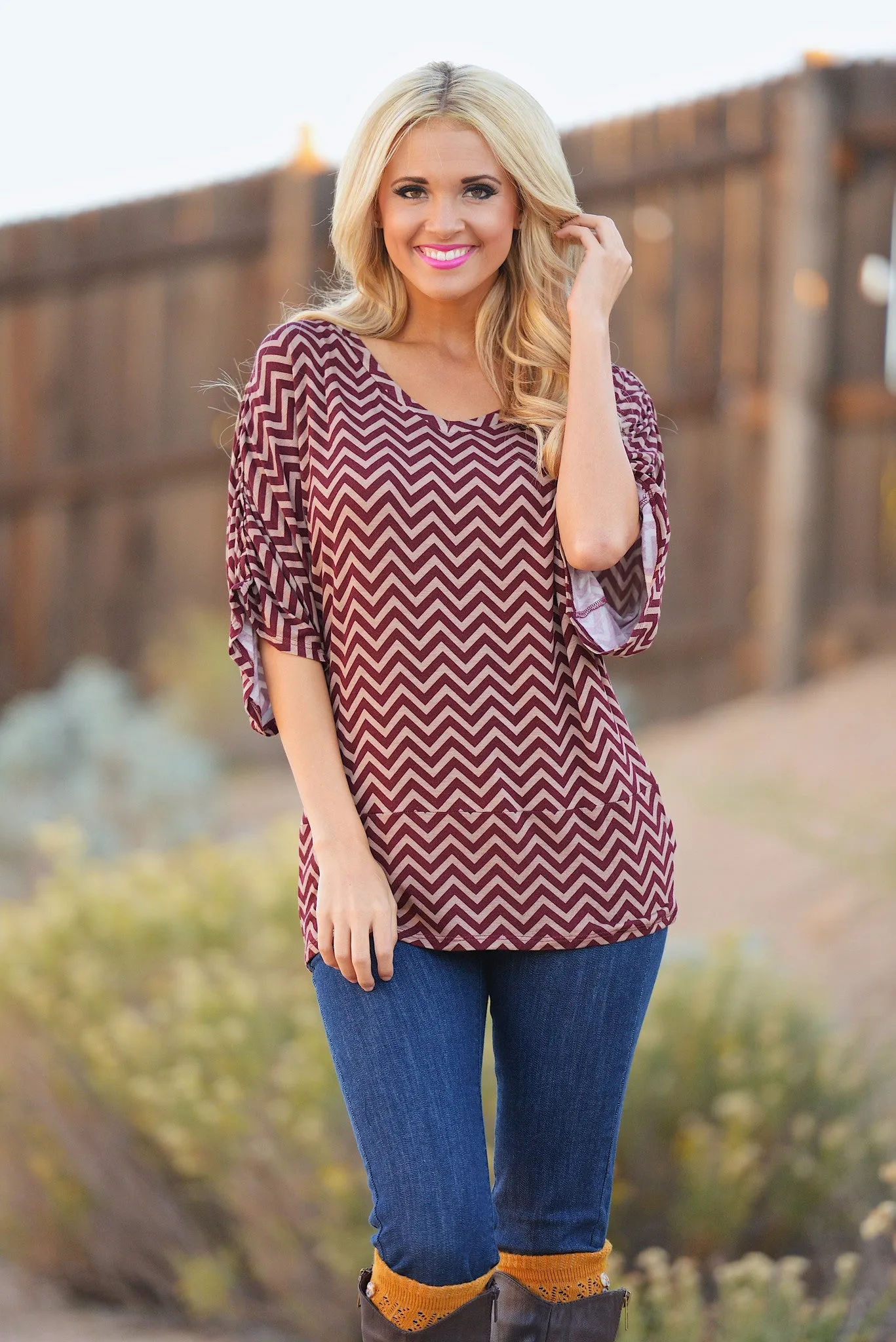 Bold And Determined Zig Zag Tunic - Burgundy