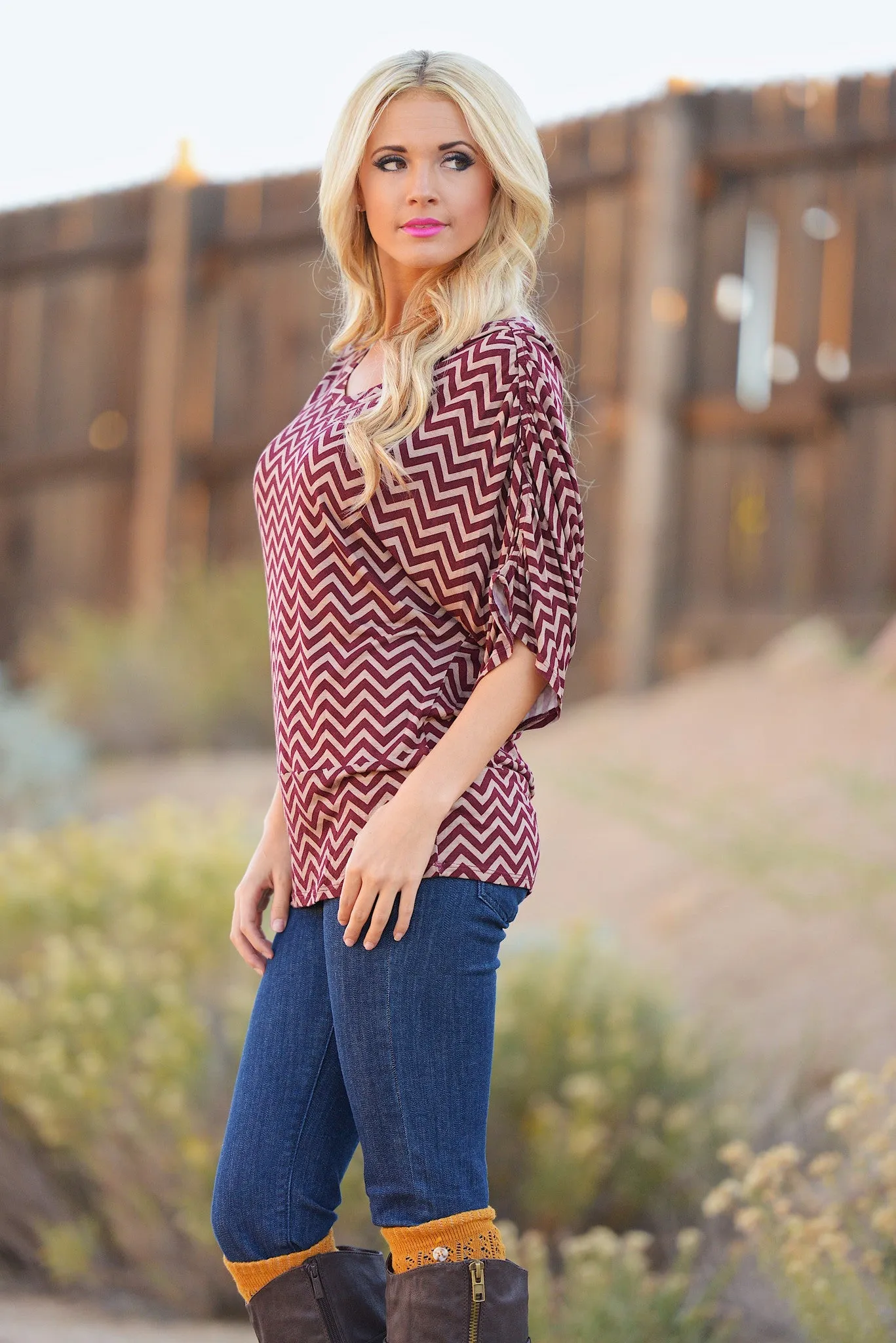 Bold And Determined Zig Zag Tunic - Burgundy