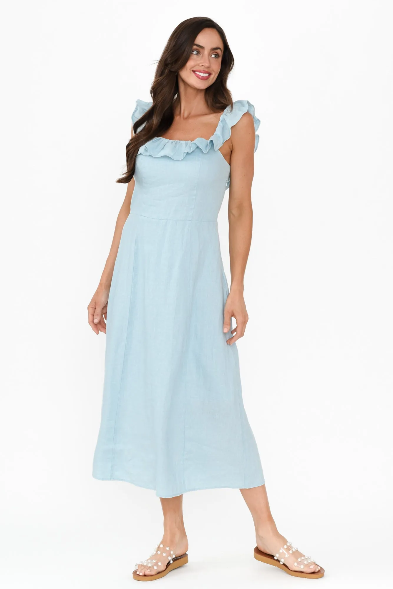 Bonifacio Blue Linen Blend Dress