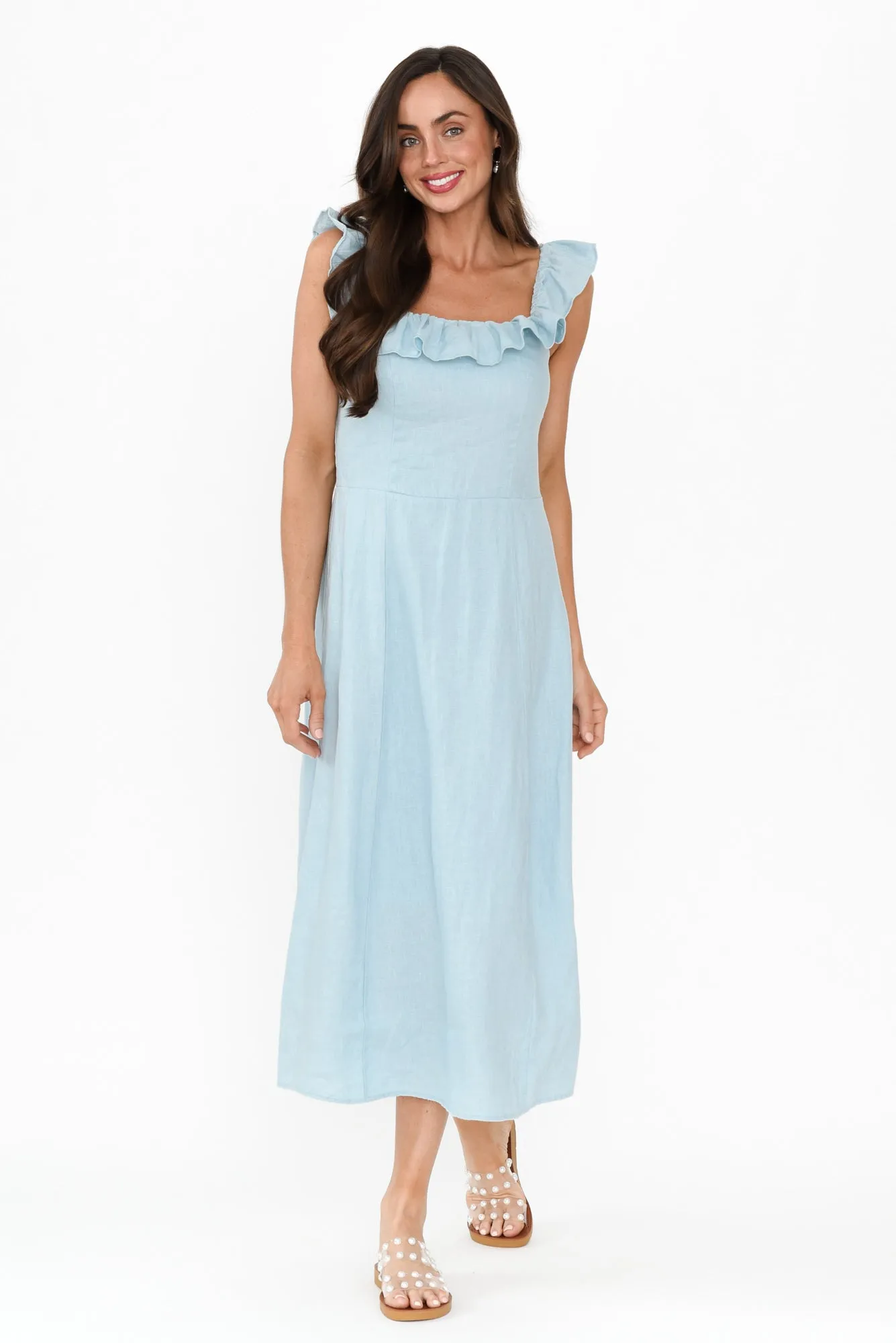 Bonifacio Blue Linen Blend Dress