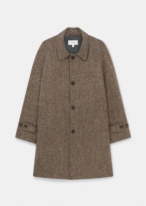 Brown Harris Tweed Herringbone Wool Raglan Overcoat