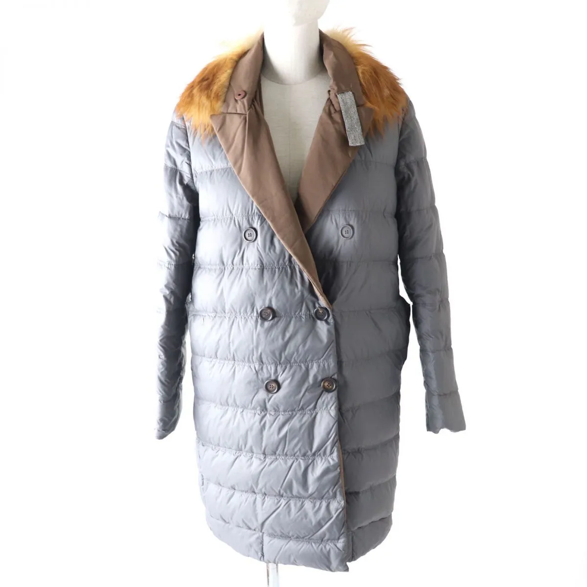 Brunello Cucinelli Reversible Down Coat with Fox Fur Collar