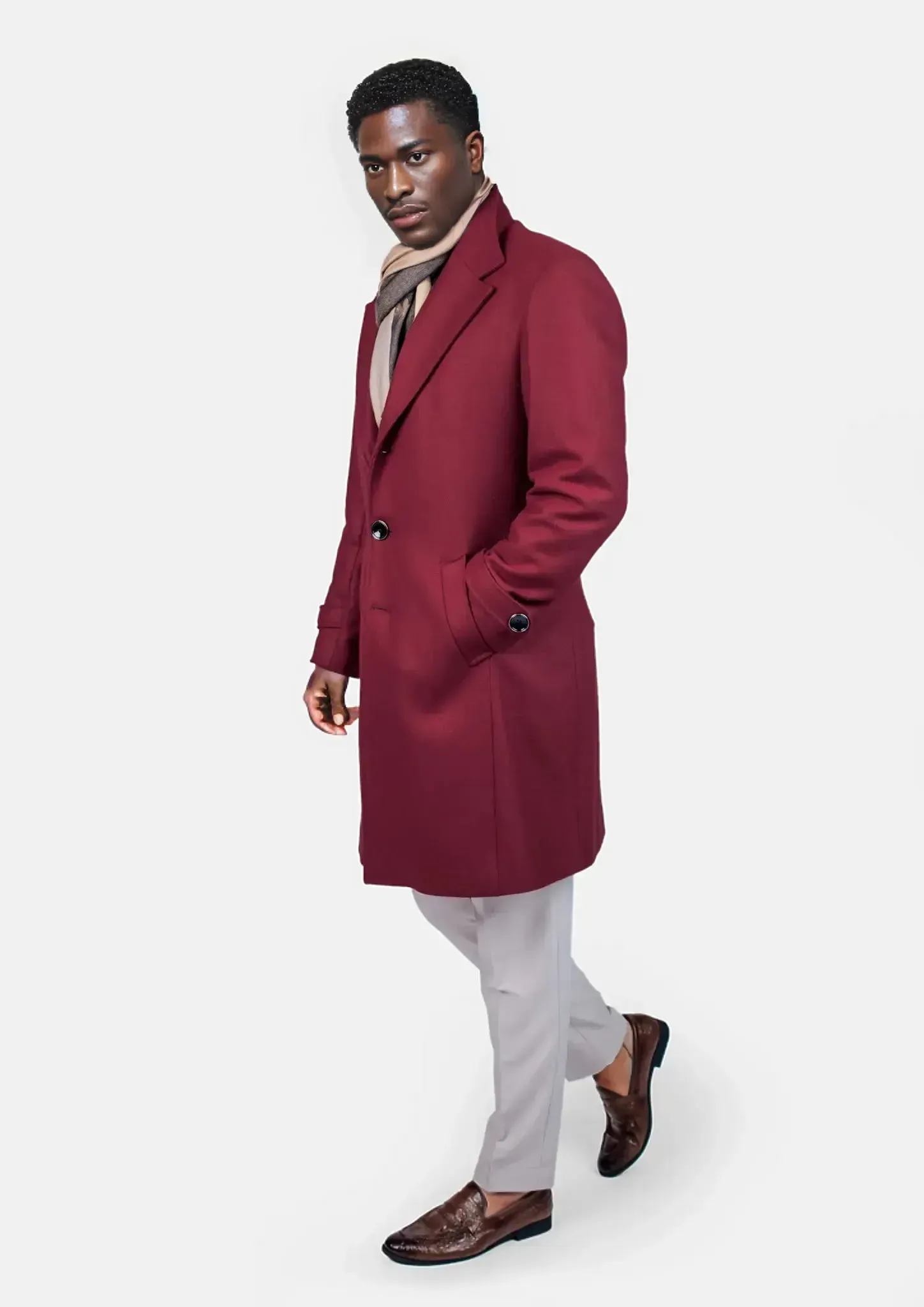 Burgundy Red Classic Overcoat