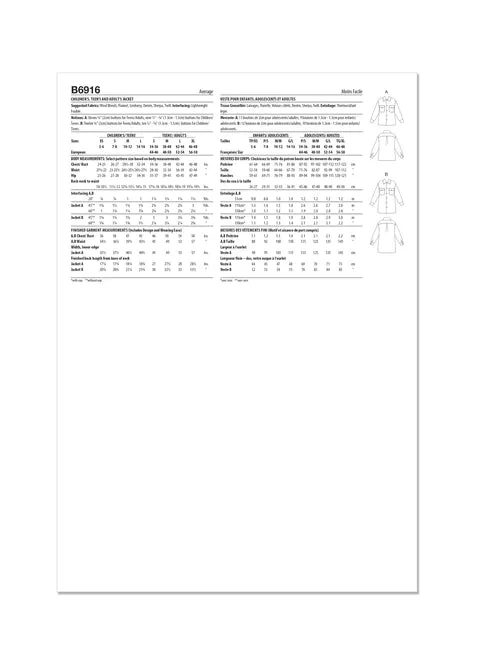 Butterick Child/Teen/Adult Jacket/Shackets B6916