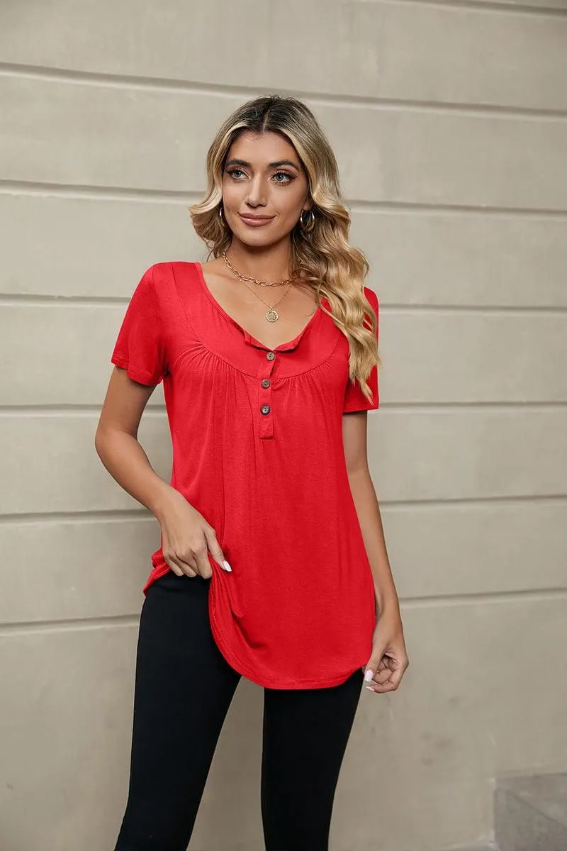 BUTTON NECK TUNIC TOP