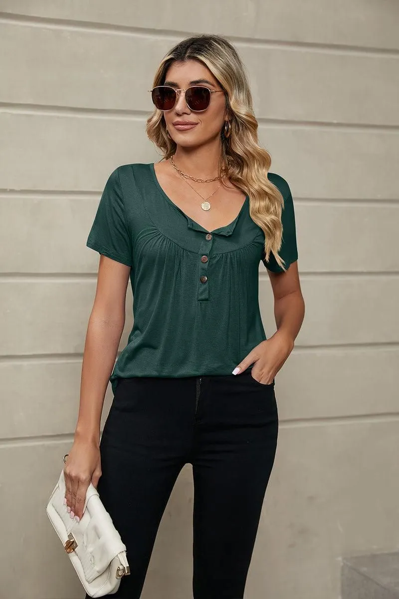 BUTTON NECK TUNIC TOP