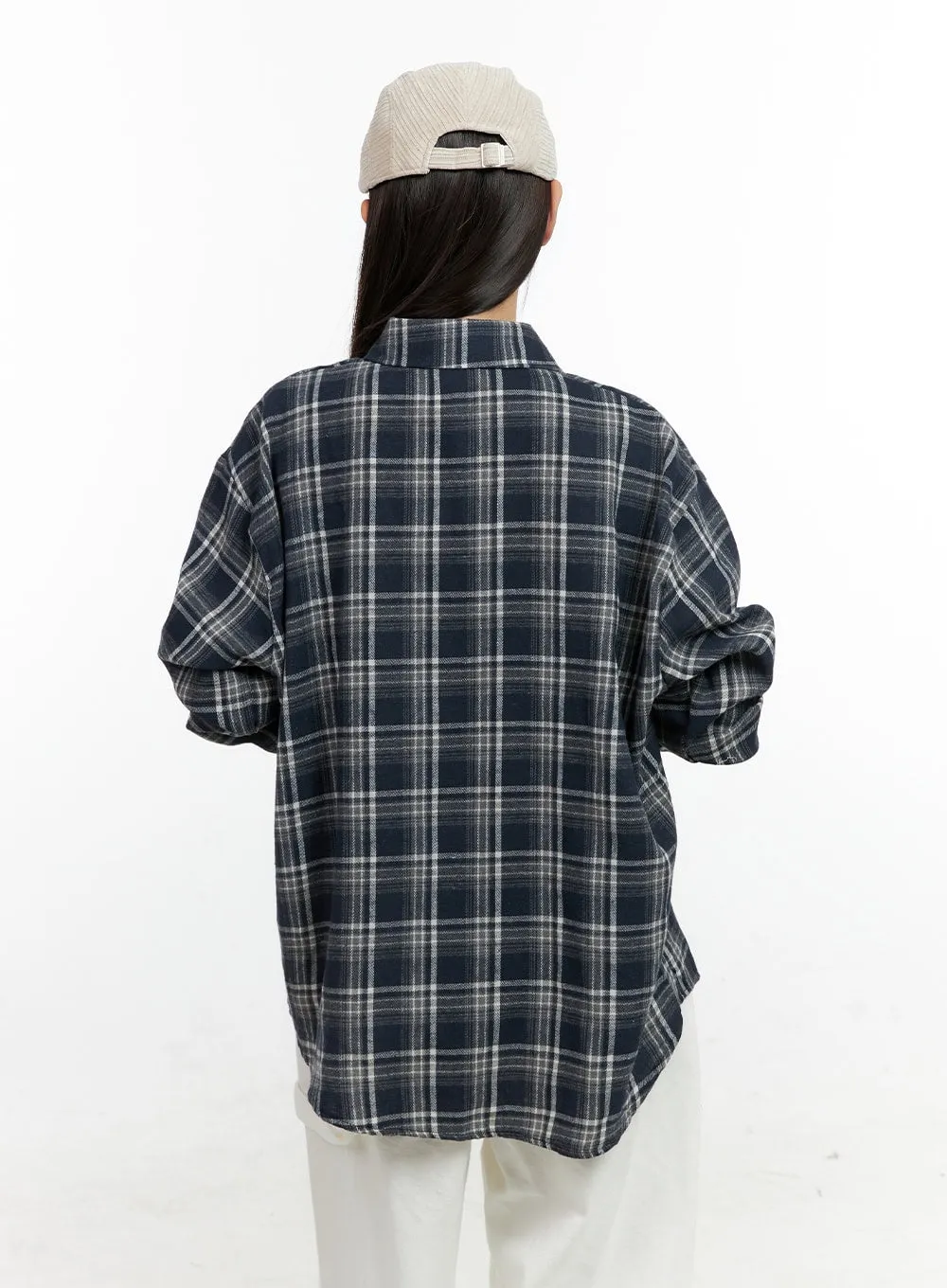 Buttoned Long Sleeve Check Blouse CN406