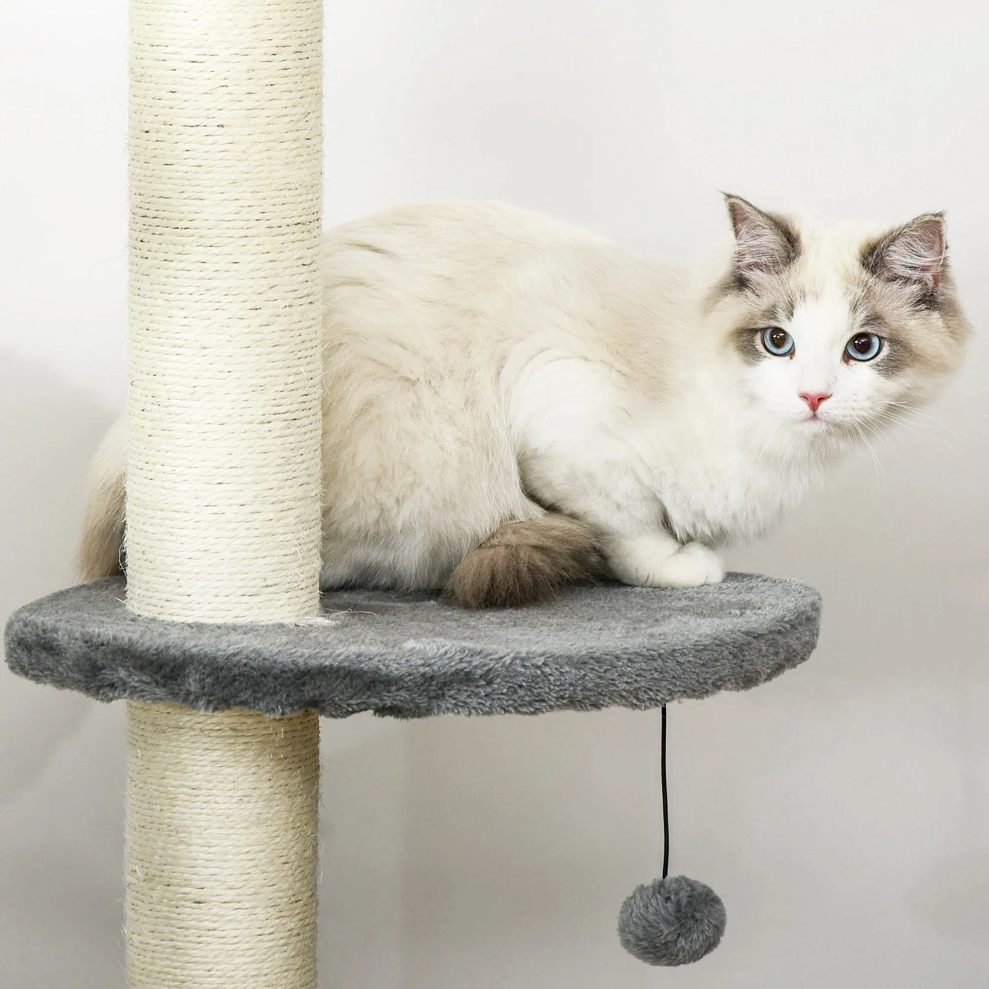 Cat Tree, Kitten Tower, Condo, Multi-Layer Activity Center, Indoor Pet Play House with Solid Scratching Post Hanging Balls, Grey