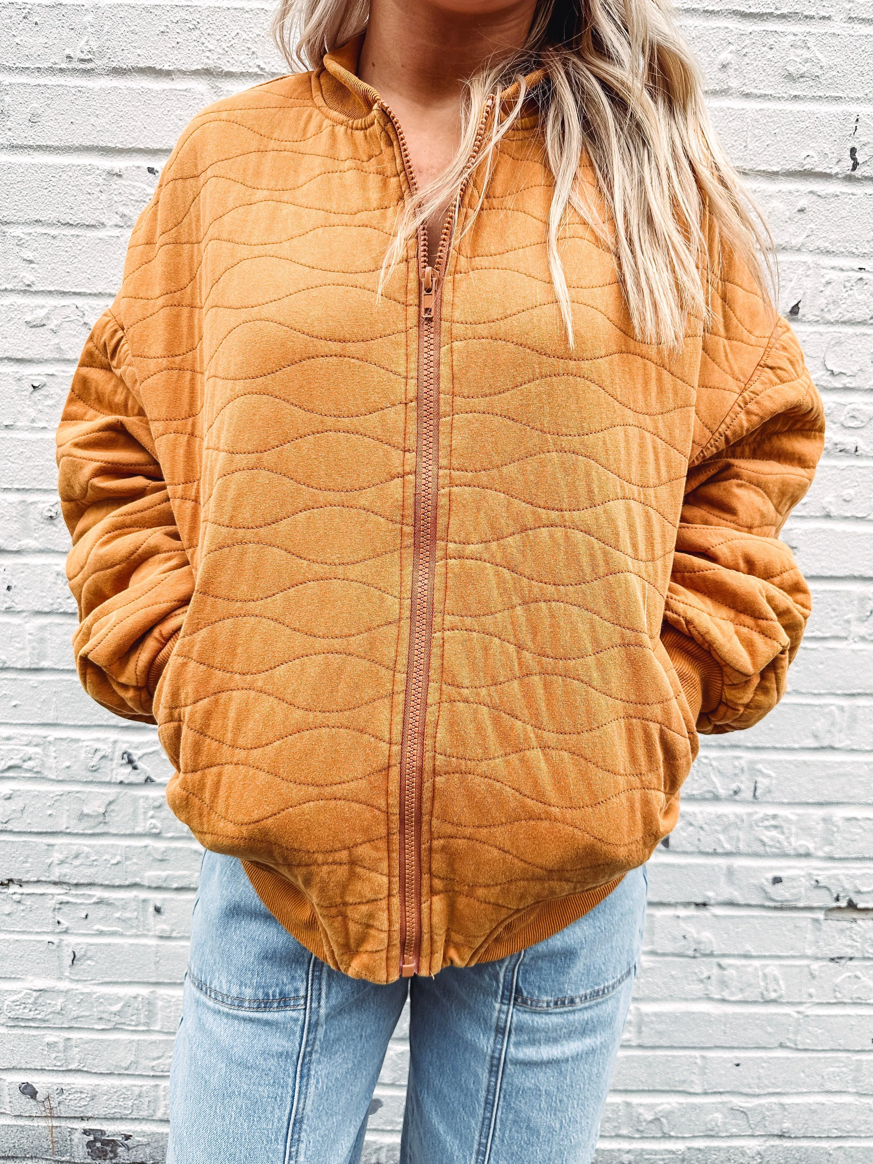 Chilly Autumn Morning Quilted Bomber Jacket