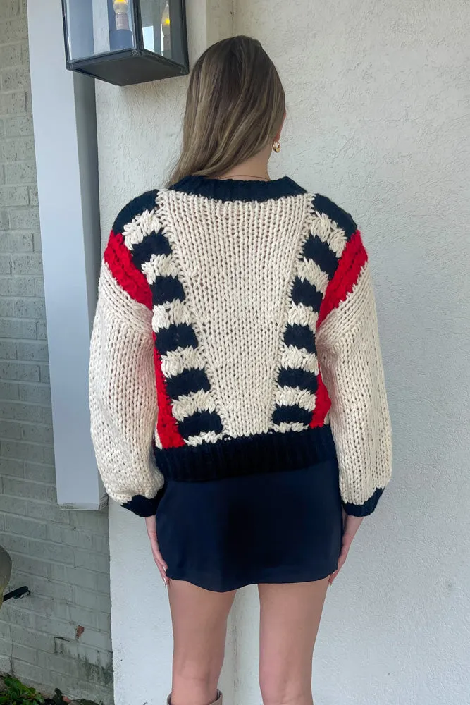 Chunky Knit Handmade Sweater-Black/Red/Cream