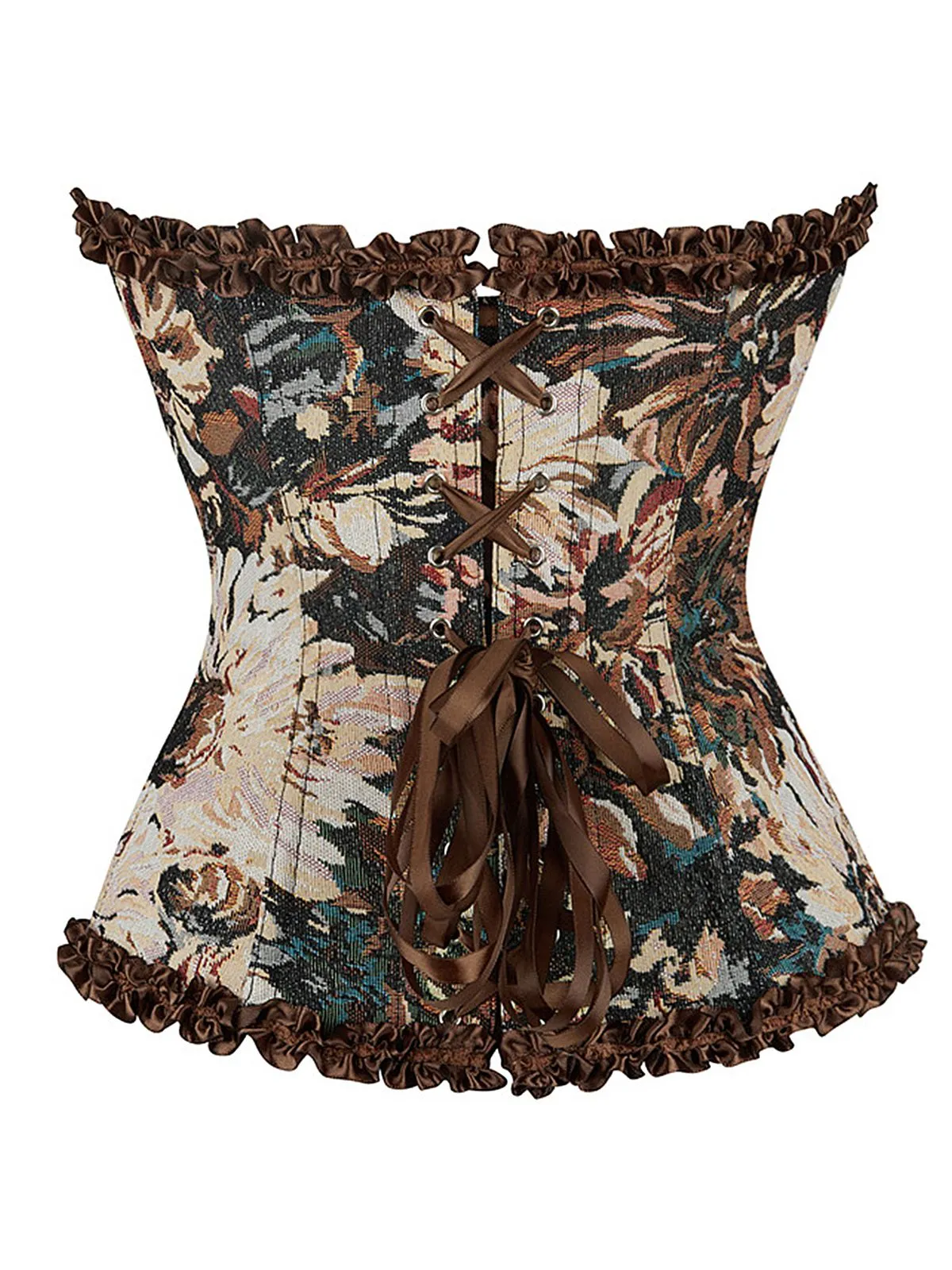 Coffee 1970s Gothic Jacquard Corset Top