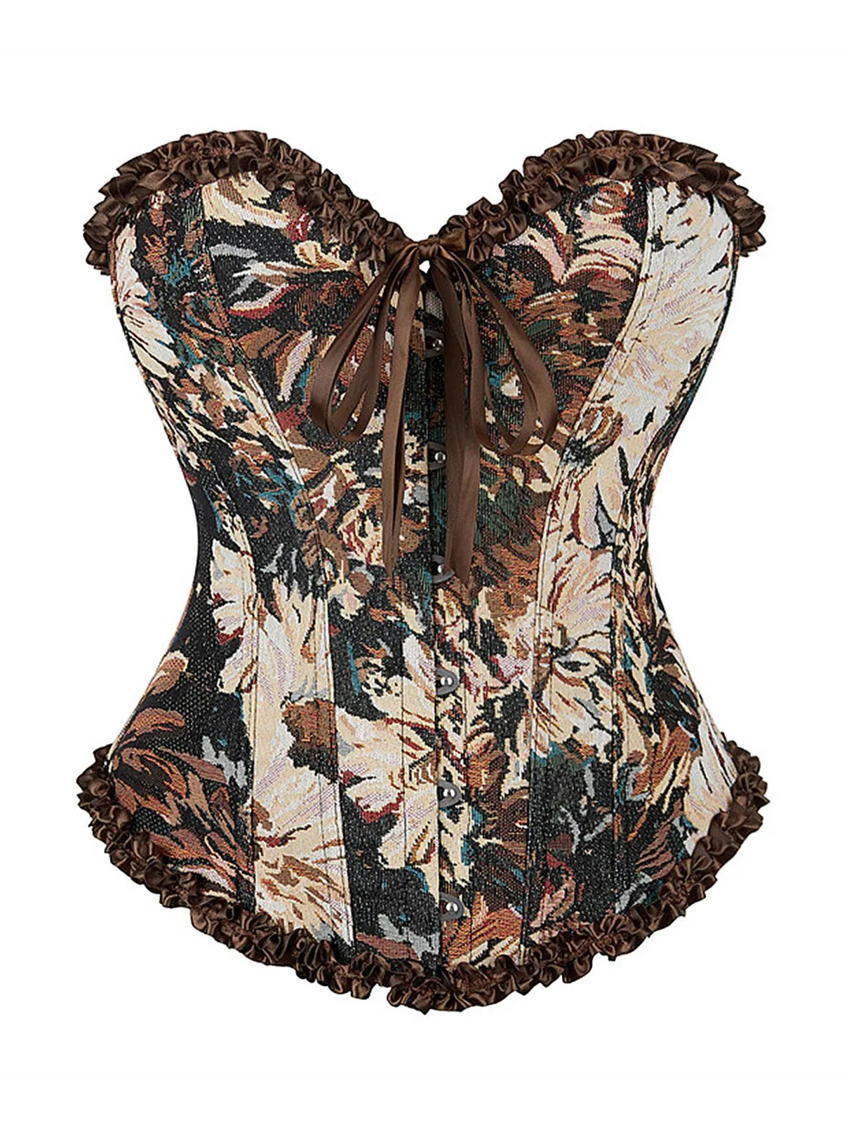 Coffee 1970s Gothic Jacquard Corset Top