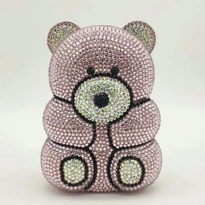 Colorful Teddy Clutch Minaudiere Crystal Evening Party Purses