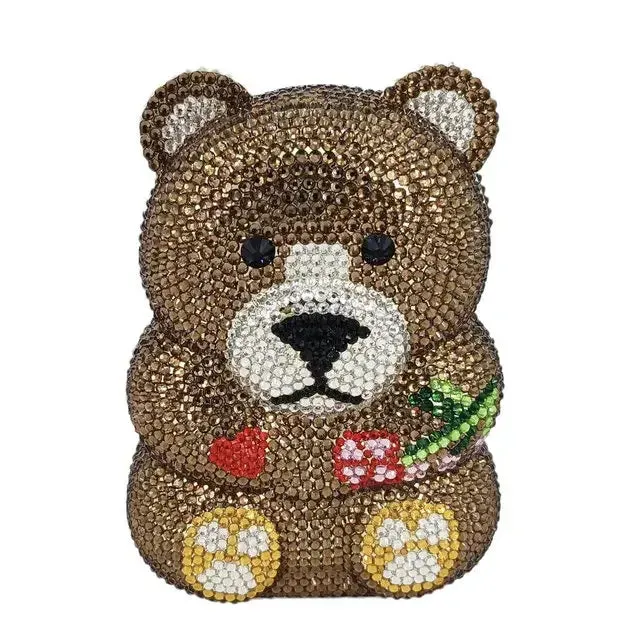 Colorful Teddy Clutch Minaudiere Crystal Evening Party Purses