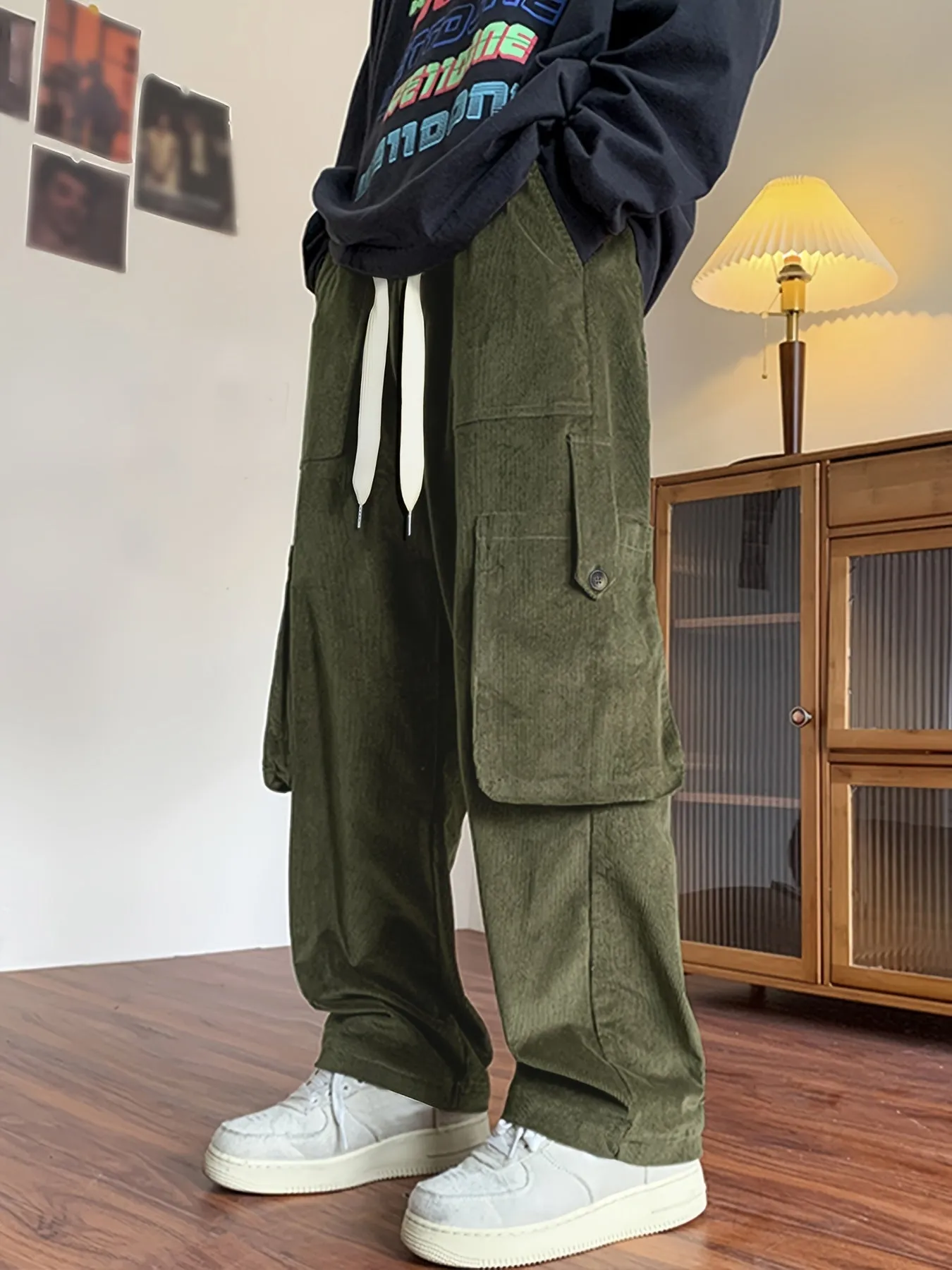 Comfy Corduroy Cargo Pants - Soft, Breathable, and Loose-Fit with Drawstring Waist, Multiple Pockets, and Durable Fabric for Casual Outdoor Activities in All Seasons