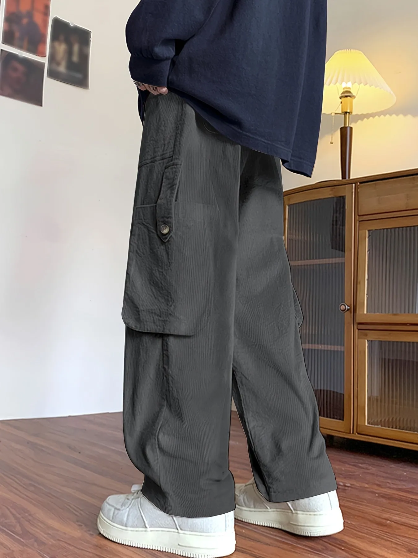 Comfy Corduroy Cargo Pants - Soft, Breathable, and Loose-Fit with Drawstring Waist, Multiple Pockets, and Durable Fabric for Casual Outdoor Activities in All Seasons