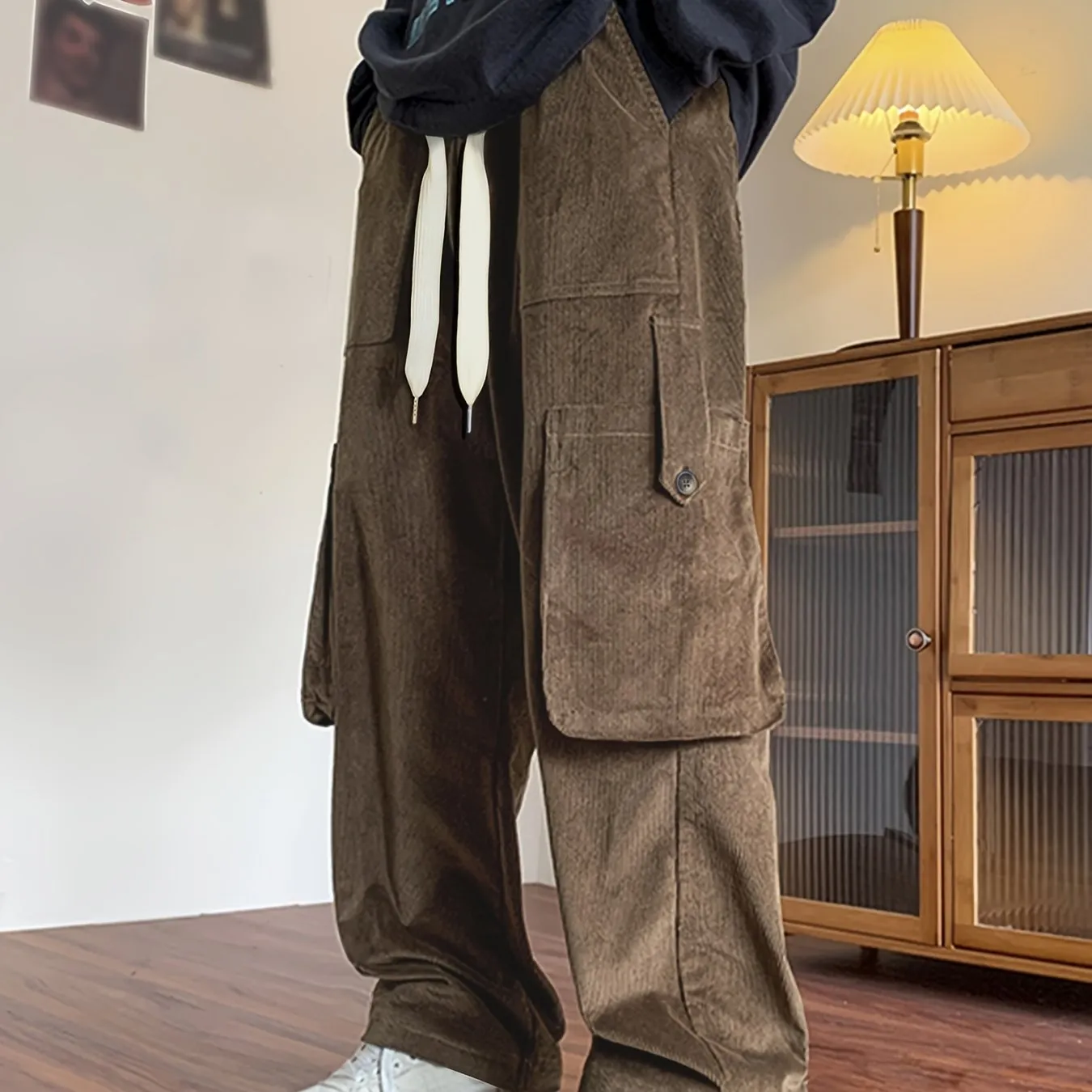 Comfy Corduroy Cargo Pants - Soft, Breathable, and Loose-Fit with Drawstring Waist, Multiple Pockets, and Durable Fabric for Casual Outdoor Activities in All Seasons