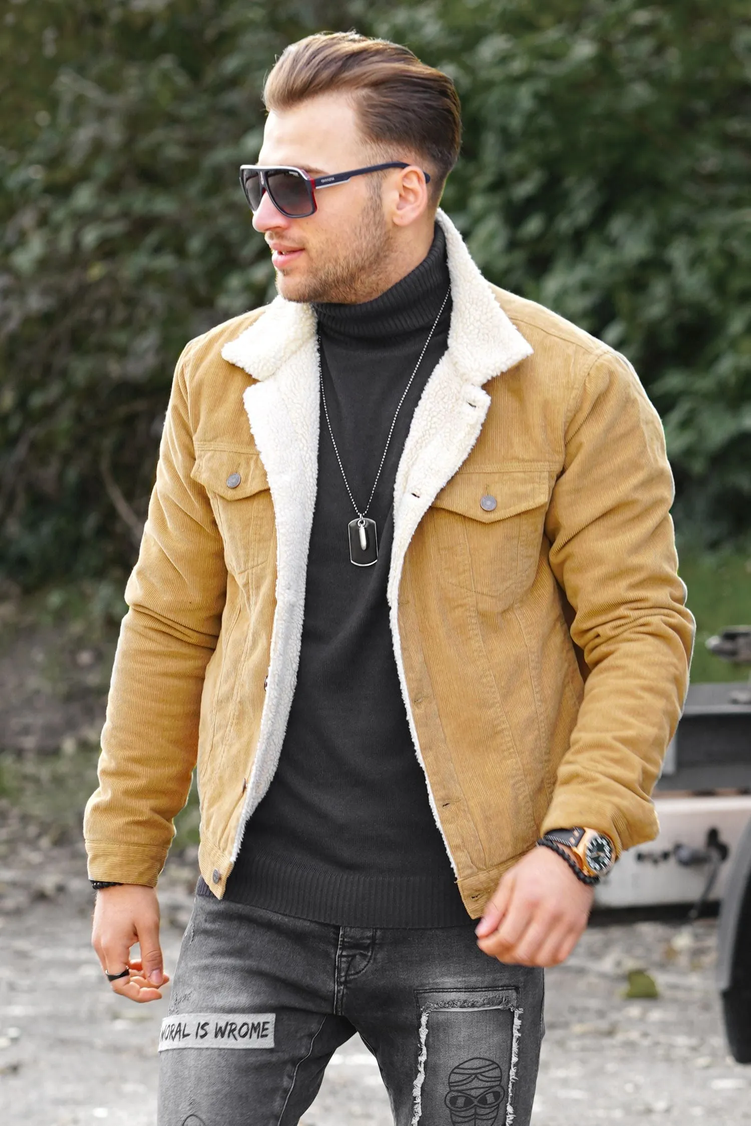 Cordjacke mit Teddyfell Beige 21022