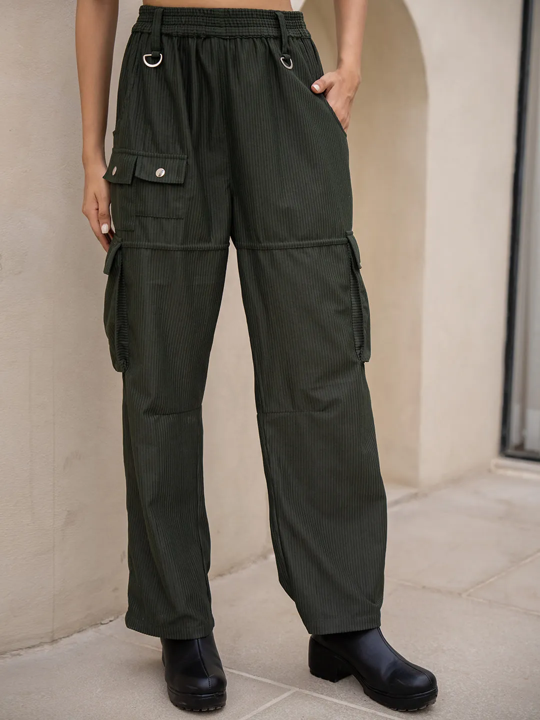 Corduroy Dark Green Cargo Pants