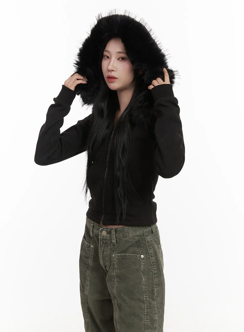 Cozy Fur Hooded Crop Jacket CD404