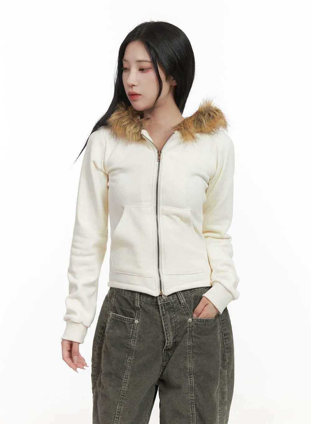 Cozy Fur Hooded Crop Jacket CD404